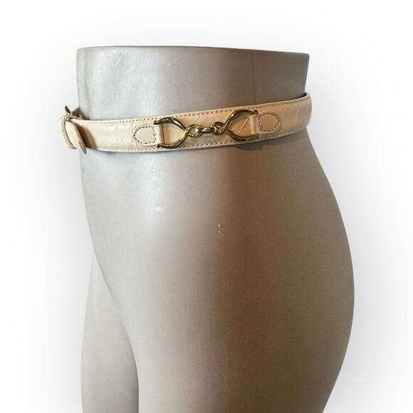 Vintage Ivory and Gold Genuine Leather Belt Size Small - Picture 5 of 10